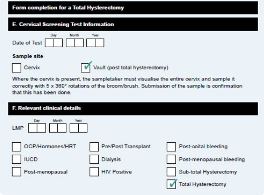 hysterectomy on the screening form